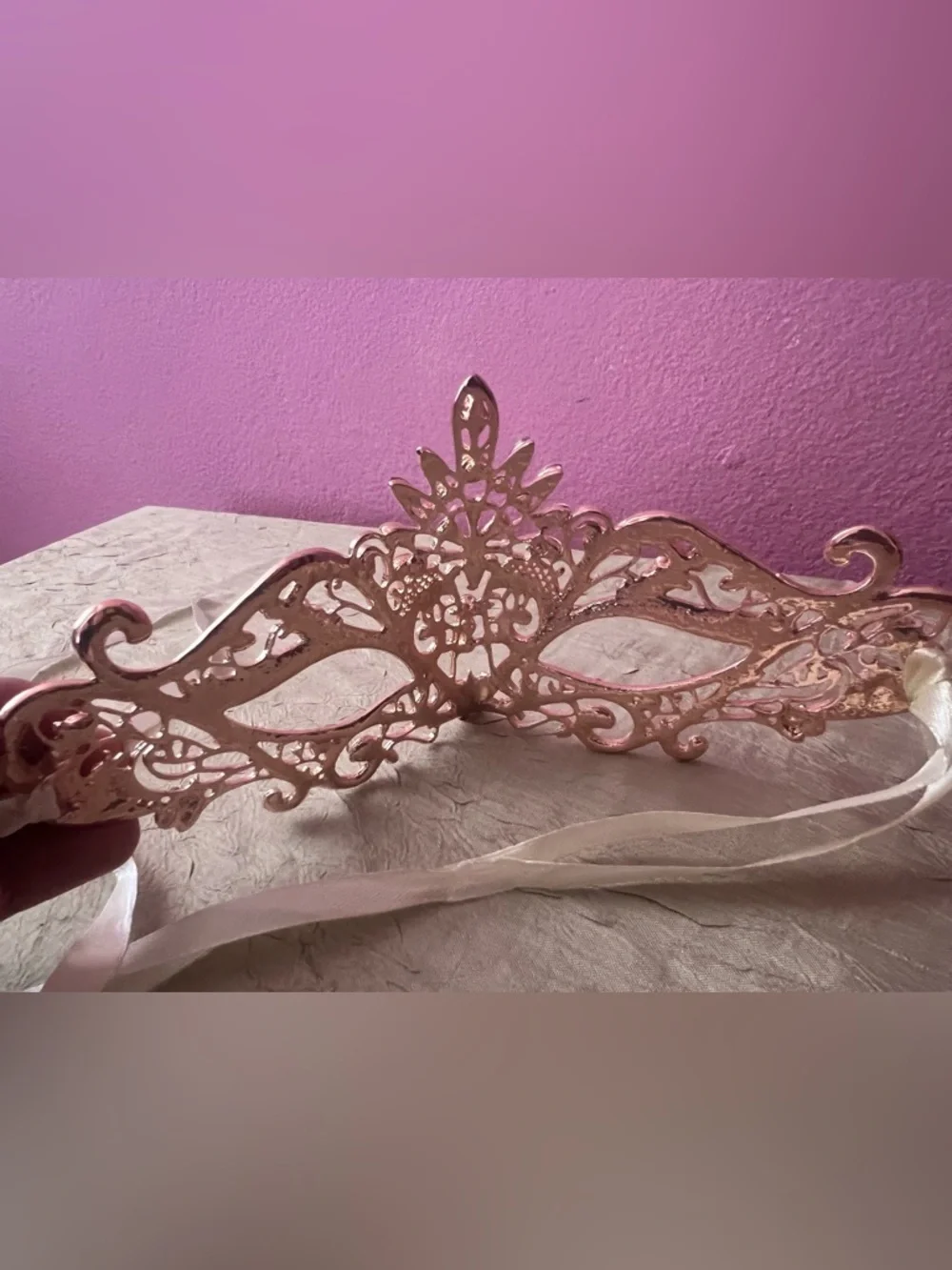 Rose Gold Crystal Crown Venetian Masquerade Mask Rhinestone Princess NWOT